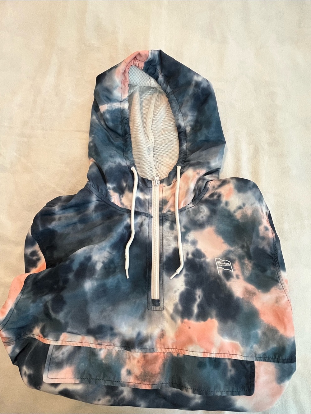 Brooklyn Cloth Mfg Blue White Coral Tie Dye Hoodie Mens SZ XL Long Sleeve EUC